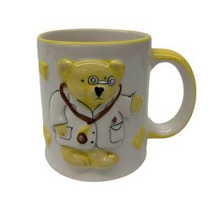 Doctor Bear Ceramic Raised Relief Yellow Coffee Mug Cup Stethoscope Glasses 12oz